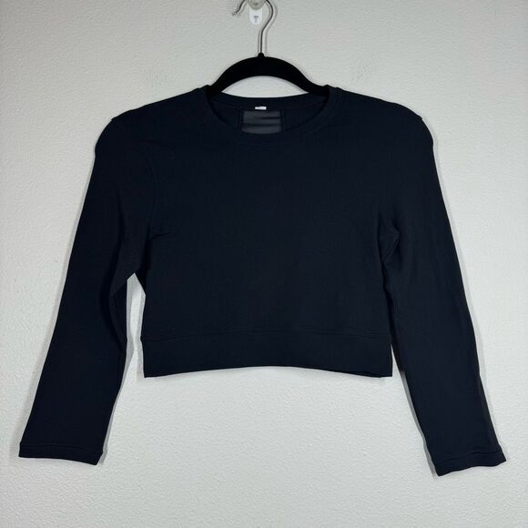 Lululemon Short Sleeve Cropped Top Black Long Sleeve Mesh Back Rare Size 4 - Picture 1 of 7